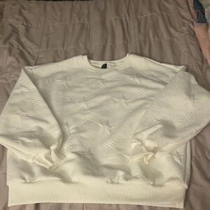 Cream Crewneck Sweater With Star Print By SHEIN